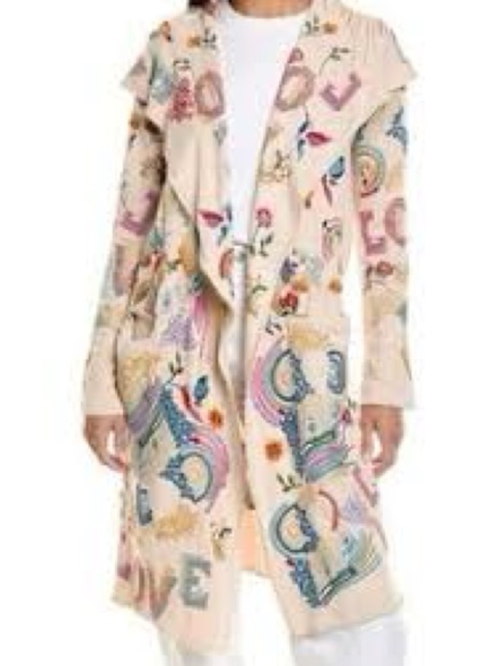 Johnny Was Biya Hooded Duster Women L Ecru Embroidered Paisley Floral